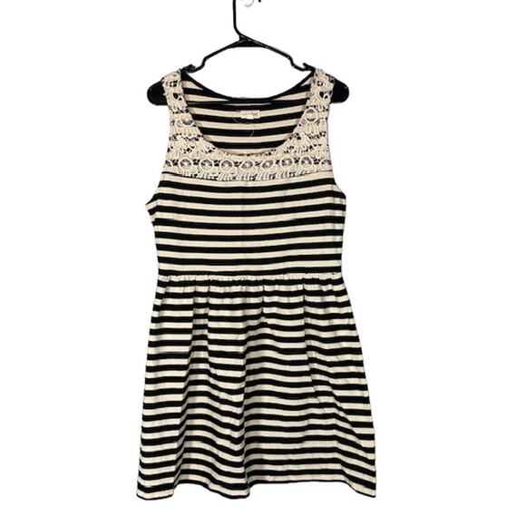 Maison Jules Navy Blue & White Striped Lace Applique Sheath Dress Women Sz L - Picture 1 of 9